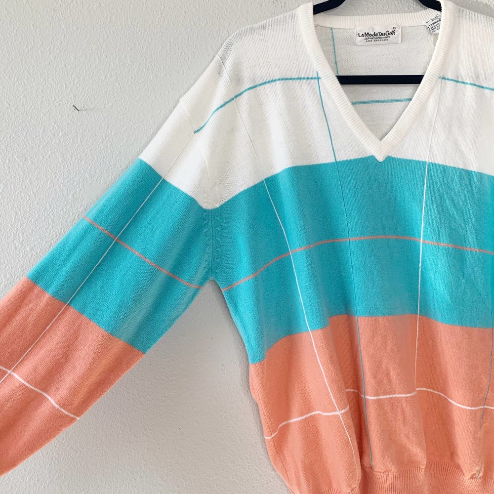 La Mode Du Golf Vintage V-Neck Pullover Sweater XL - Picture 2 of 6